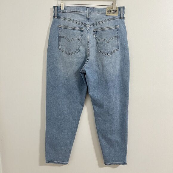 Levis Silvertab Mom Jeans Womens Size 31 Blue Denim Distressed High Rise Stretch - Picture 3 of 9